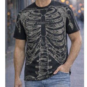 Primitive Skateboarding Skeleton Ribcage T Shirt Men's Large Black Gray NWT